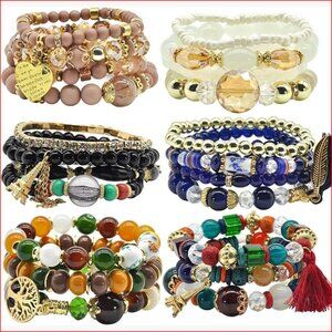 Stretch Bracelets Set of 6 Stackable Bohemian Bead Jewelry